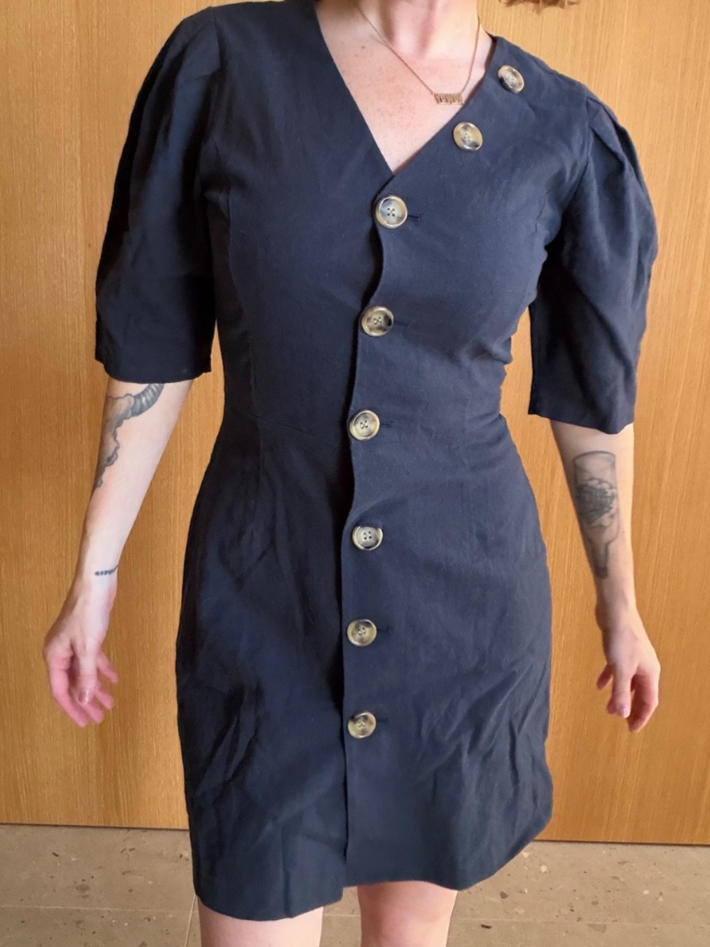 Pixie Market Navy Blue Linen Noah Dress Size Small - Picture 2 of 8